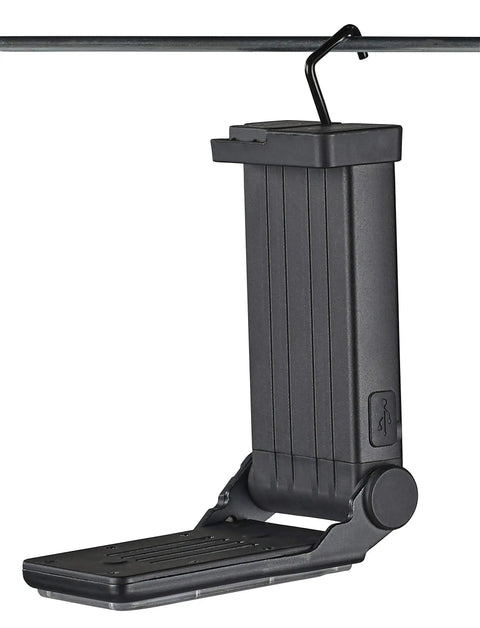 Flipmate 500 Lumen USB Rechargeable Multi Function Compact Work Light with hanging hook in black, folded position