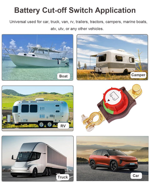 Beefy Negative Battery Disconnect Switch 12V 48V for car, RV, boat, marine trailer application scenarios