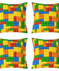 Set Of 2 Reversible Throw Pillow Covers With Color Building Blocks Toy Brick Print, 18x18 Inches, Zipper Closure, Soft 100 Percent Polyester, Cozy Living Room Decor For Home And Kids Rooms, Machine Washable Cushion Covers, shown front view