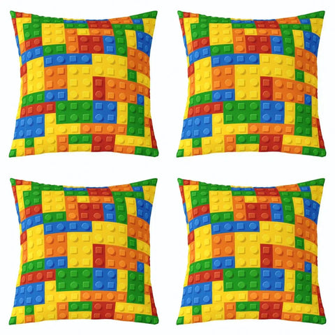 Set Of 2 Reversible Throw Pillow Covers With Color Building Blocks Toy Brick Print, 18x18 Inches, Zipper Closure, Soft 100 Percent Polyester, Cozy Living Room Decor For Home And Kids Rooms, Machine Washable Cushion Covers, shown front view
