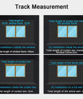 Diagram showing four curtain track measurement methods for installation on window frames and walls.