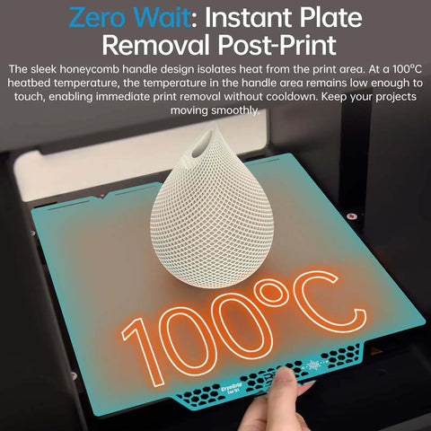 CryoGrip Pro Glacier Build Plate For Snapmaker U1 3D Printer 276x304.5mm with 3D print and 100°C indicator