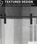 Close-up of 60 Inch Wide Frameless Sliding Shower Door With Sealing Strips And Waterproof Handle 5/16 Inch 8mm Clear Tempered Glass Black Stainless Steel Hardware 76 Inch High Reversible Left Or Right Opening