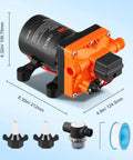12V Diaphragm Water Pump 3.5 GPM Self Priming With Adjustable 40 To 80 PSI Overload Protection Half Inch MNPT