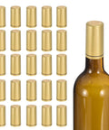 Top Shelf PVC Heat Shrink Bottle Caps Gold 30X60mm Size 50 Pack shown with wine bottle, ideal for sealing and preserving cork.