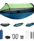Double Camping Hammock With Mosquito Net Ultra Lightweight Portable 210T Nylon Rain And Sun Shield with accessories