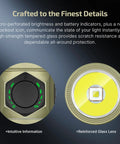 Close-up of Tiny But Mighty Pocket Light Baton Ultra EDC Flashlight 1800 Lumen Rechargeable showing dial and lens details
