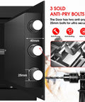 Close-up of the 1.3 Cu Ft Fireproof And Waterproof Safe Box with anti-pry bolts showing security mechanism.