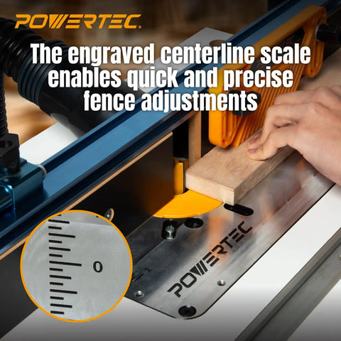 Rock Solid Aluminum Router Table Insert Plate With Smooth Reducer Rings And Quick Leveling Screws Plus Guide Pin for precise adjustments featuring engraved centerline scale.