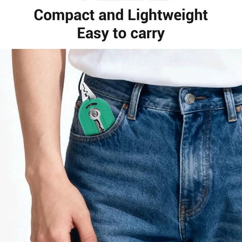 Mavaol Compact Wire Stripper Tool For Electrical Projects shown in pocket demonstrating its compact design for easy portability.