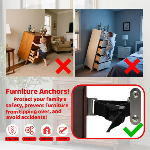 Image showing Heavy Duty Furniture Wall Anchors For Baby Proofing, preventing tipping hazards with anti-tip grips and secure mount.