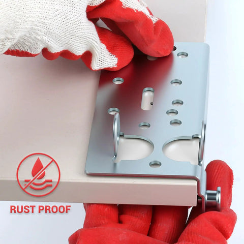 Hands holding Heavy Duty Garage Door Bottom Roller Bracket With 7/16 Inch Diameter Roller Stem Built Tough Durable Galvanized Steel