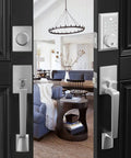 Open door with Keypad Deadbolt Electronic Keyless Door Lock Set With Exterior Handle Auto Lock 1 Touch Locking 50 User Codes Easy To Install