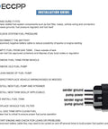 Installation guide for ECCPP electric fuel pump with labeled wiring for Buick Park Avenue, LeSabre, Oldsmobile Aurora, Pontiac Bonneville.