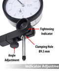 Dial indicator with magnetic base holder; adjustable angle knob and clamping hole Ø9.5 mm, Amazon brand