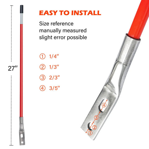 Snow Plow Blade Markers And Guides Kit 27 Inch With 304L Stainless Steel Base and hardware showing size measurements