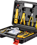Pass Through RJ45 Crimp Tool Kit For Network Installations With Wire Tracker 110 88 Punchdown Tool Cat6 Cat5e Cat5 Crimping Tool And Wire Stripper In Sturdy Carrying Case