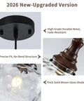 Vintage Glass Pendant Light Kitchen Island with Walnut Wood 9.8in featuring a clear hammered glass shade and walnut finish.