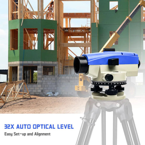 32X Optical Auto Level for Transit Survey With 360 Degree Rotary Dials in use at construction site