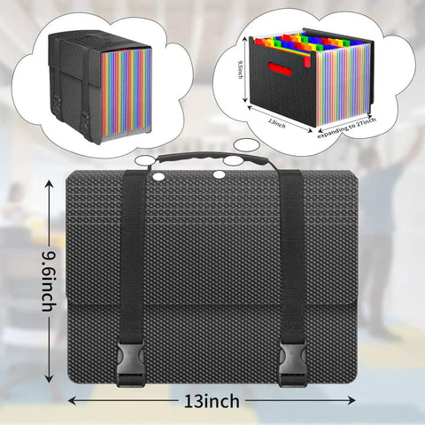 Slick Grab And Go Accordion File Organizer With Hella Spacious Pockets For Letter Size Paperwork Heavy Duty expandable black document holder.