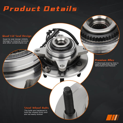 Front Wheel Hub And Bearing Assembly For Ford F-150 Heritage 2004 2005 4WD 6 Lug With ABS Sensor showing alloy construction