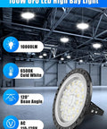 UFO LED High Bay Lights 100W 10 Pack Ultra Bright 10000LM 6500K Daylight Waterproof High Bay Light in a warehouse ceiling
