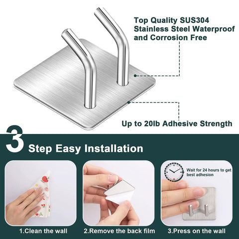 Heavy Duty Shower Hooks Razor Holder Set in Stainless Steel Brushed Nickel Adhesive Wall Hooks install guide