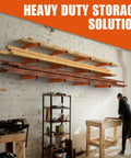 Heavy Duty Wall Mounted Lumber Rack Go Big Or Go Home Holds Over A Ton with lumber on wall in garage workshop