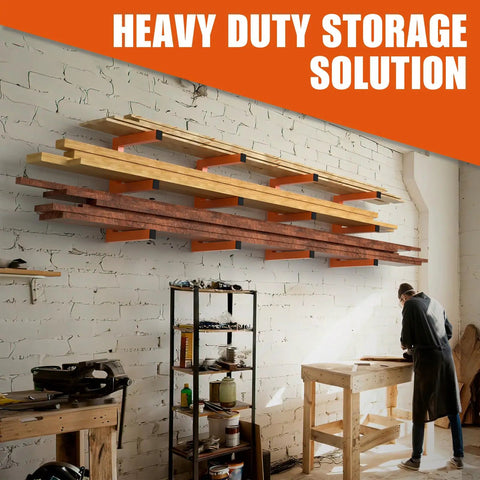 Heavy Duty Wall Mounted Lumber Rack Go Big Or Go Home Holds Over A Ton with lumber on wall in garage workshop