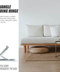 Adjustable Folding Lift Up Hinge For Massage Tables And Sofa Beds with Sofa, Folded Hinge, and Product Info Text Visible