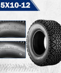 Close-up of 25x10-12 All Terrain ATV Tire Set For Sand And Hilly Lawns Tubeless 6PR Off Road Tires 2 Pack design details