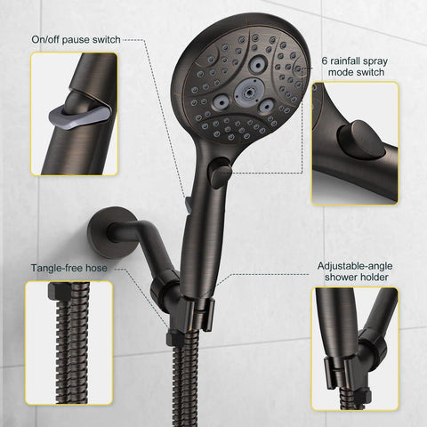 Shower Head With 7 Settings Handheld With On Off Pause Switch, Oil Rubbed Bronze High Pressure Shower Head With 71 Inch Hose