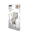 Adjustable Bathroom Safety Rail Grab Bar With Contoured Handgrips For Steady Rising Support Built Tough Frame Holds Two Hundred Fifty LBS No Sweat Tool Free Mount For Reliable Daily Accessibility in packaging.
