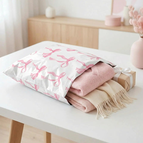 Pink Bow Poly Mailers 10x13 Inch 200 Count Heavy Duty Waterproof Self Adhesive Shipping Bags used for boutique gift packaging