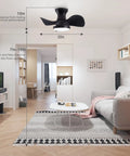 ABS Ceiling Fan with 3 Color Temperature LED Light and Remote Control installed in a modern living room, 22in size.