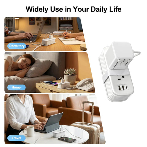 Universal Travel Adapter With 6 Foot Extension Cord, All In One Worldwide Power Adapter in dormitory, home, and travel settings