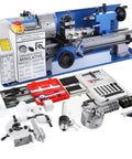 550W Mini Metal Lathe 7X14 Inch Benchtop Precision Gearhead With Variable Speed Motor Digital Readout For Woodworking and Small Parts Machining Project with various tools.