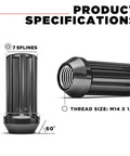 Black Chrome M14x1.50 Duplex Lug Nuts With Key 7 Spline Drive 60 Degree Conical 2.0 inch Tall and 0.90 inch Diameter