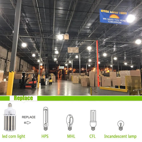 120W LED Corn Bulb E39 Mogul Base Ultra Bright Energy Saving 18600 Lumens 5000K White Corn Cob Light in warehouse display