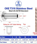 80 Pack Stainless Steel Protector Sleeves For One Eighth Inch Wire Rope Cable Railing Marine Grade Deck Balustrade Kit diagram