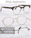 Kick Nose Bruising To The Curb With These 15 Piece Pack Ultra Soft Silicone Eyeglass Nose Pads U Shape Glasses Bridge Cushions Anti Slip Kit For Frames And Sun Shades with three styles of glasses.