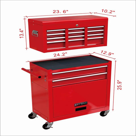 8 Drawer High Capacity Rolling Tool Chest With Wheels Removable Tool Box Combo For Workshop Mechanics And Garage Red Durable Powder Coated Steel Lockable And Spacious Storage For Pros And DIYers