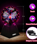 6 Inch Plasma Ball Light With Touch And Sound Activation Lightning Globe for Home Desk with 12V Power Adapter
