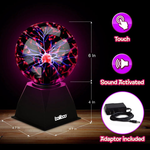 6 Inch Plasma Ball Light With Touch And Sound Activation Lightning Globe for Home Desk with 12V Power Adapter