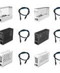 Built Legit External Egpu Dock Pcie Four Point Zero Thunderbolt Enclosure for Gaming Laptops, includes black and white enclosures with cables.