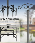Heavy Duty Outdoor String Light Poles 9 Ft Two Pack For Backyard Patio Lights, shown with sturdy 7-prong base and detailed dimensions.