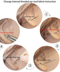 Diagram showing how to use Titanium Insertion Taper Pin Kit Three Pack 20G 18G 16G For Ear Nose Navel Nipple Lip Eyebrow Piercing.
