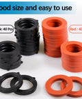 80 Pack Garden Hose Washers Rubber Gaskets For 3/4 Inch Fittings in black and red with self-locking tabs