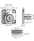 Tough As Nails Drawer Locks With Keys Two Pack Alloy Steel cabinet lock dimensions with keyhole and latch in silver finish.
