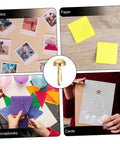 Collage showing Must Have 100 Piece Paper Fasteners Brads For Scrapbooking And Card Making used with photos, paper, scrapbooks, and cards.